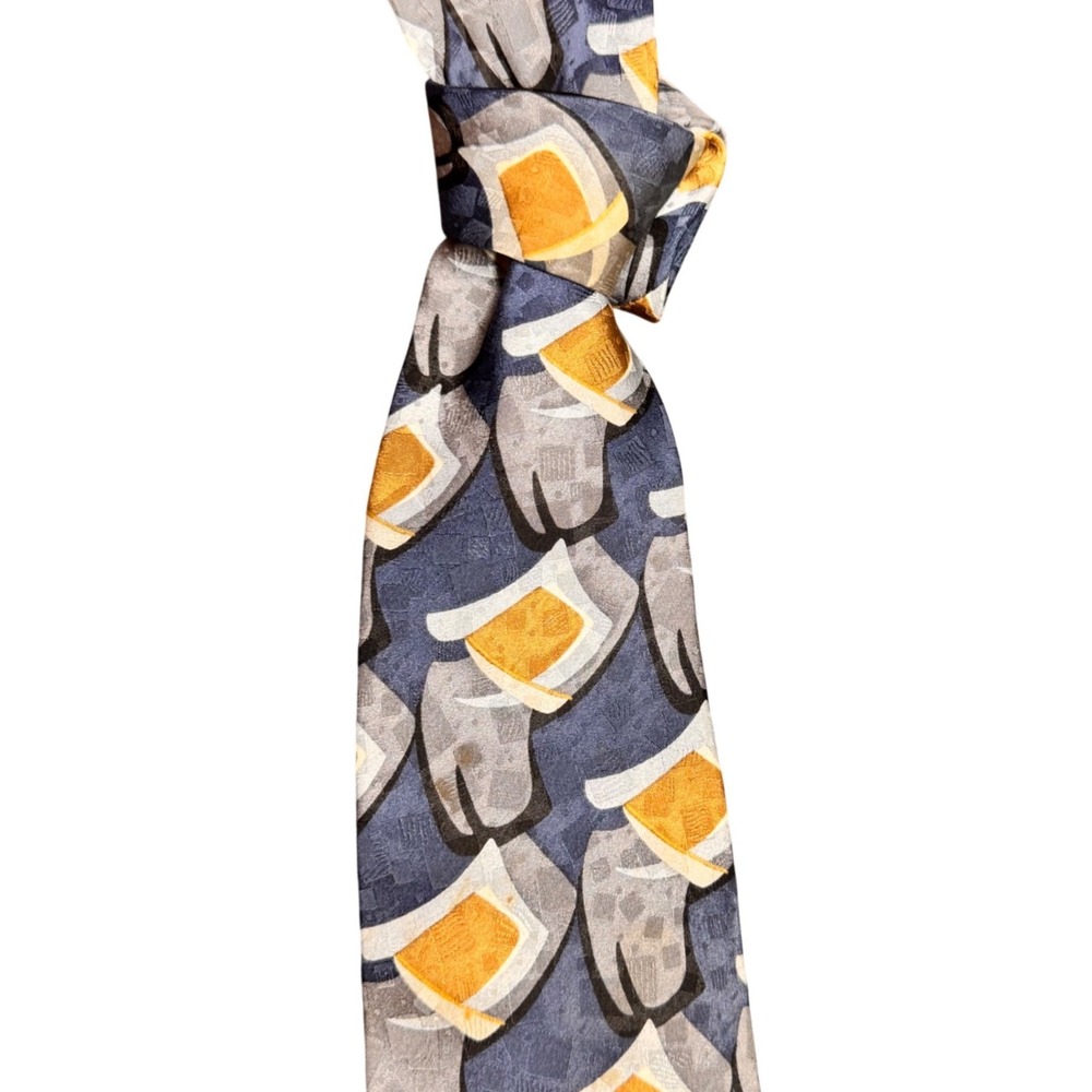 ZIGGURAT By Mulberry Neckwear Mens 100%‎ Imported Silk Blue Orange Abstract Tie
